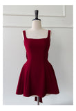 Cute A line Square Neck Short Burgundy Formal 8th Grade Homecoming Dresses Summer Middle School Hoco Dress Homecoming Outfits HZ1121