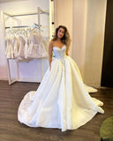 Princess Bridal Dress Ball Gown Sweetheart Sleeveless Satin White Lace Wedding Dresses Pretty Bridal Gowns HZ1121