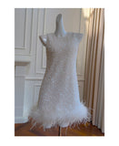 Cute A line Scoop Neck Short White Sequin Formal 8th Grade Homecoming Dresses Summer Middle School Hoco Dress Homecoming Outfits HZ1121
