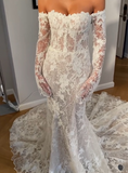 Timeless Bridal Gown Mermaid Off The Shoulder White Lace Long Sleeves Wedding Dresses Elegant Bridal Gowns HZ1121