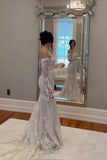Timeless Bridal Gown Mermaid Off The Shoulder White Lace Long Sleeves Wedding Dresses Elegant Bridal Gowns HZ1121