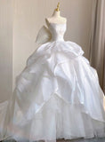 Unique Bridal Gown Ball Gown Sweetheart Tulle Sleeveless White Wedding Dresses Modest Bridal Gowns HZ1121