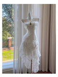 Cute High Low Spaghetti Straps White Lace Formal 8th Grade Homecoming Dresses Summer Middle School Hoco Dress Homecoming Outfits HZ1121