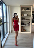 Pretty Sheath Strapless Sleeveless Red Short Mini Formal 8th Grade Homecoming Dresses Summer Middle School Hoco Dress Homecoming Outfits HZ1121