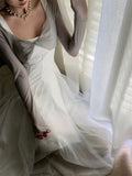 Elegant A Line Square Neck White Chiffon Sleeveless Long Evening Party Gowns Evening Formal Dresses Prom Dress HZ1121