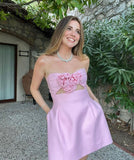 Pretty A Line Sweetheart Sleeveless Pink Satin Short Mini Formal 8th Grade Homecoming Dresses Summer Middle School Hoco Dress Homecoming Outfits HZ1121