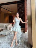 Pretty A Line One Shoulder Light Sky Blue Chiffon Short Mini Formal 8th Grade Homecoming Dresses Summer Middle School Hoco Dress Homecoming Outfits HZ1121