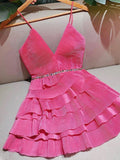Sexy A Line Spaghetti Straps Pink Sleeveless Mini Short Formal 8th Grade Homecoming Dresses Summer Middle School Hoco Dress Homecoming Outfits Birthday Outfit HZ1121