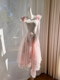 Cute A line Square Neck Lace Pink Formal 8th Grade Homecoming Dresses Summer Middle School Hoco Dress Homecoming Outfits HZ1121