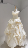 Modest Strapless Ball Gown Satin Wedding Dress Elegant Bridal Dress HZ1121