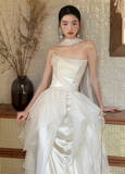 Timeless Strapless Sheath Satin Wedding Dress Elegant White Bridal Dress HZ1121