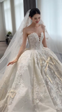 Timeless Sweetheart Ball Gown Tulle Beaded Wedding Dress Elegant Applique White Bridal Dress HZ1121