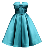 Elegant Strapless A-Line Satin Short Prom Dresses, Blue Homecoming Dresses HZ1121