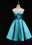 Elegant Strapless A-Line Satin Short Prom Dresses, Blue Homecoming Dresses HZ1121