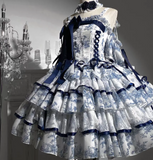 Cute Spaghetti Strap Ball Gown Tulle Sleeveless Birthday Dress Blue Lolita Dress HZ1121