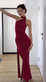 Sexy Halter Chiffon Bodycon Evening Dresses Burgundy Birthday Dresses HZ1121