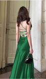 Sexy Halter Sheath Satin Evening Dresses Green Backless Birthday Dresses HZ1121