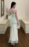 Sexy Spaghetti Strap Mermaid Chiffon Evening Dresses Light Green Birthday Dresses HZ1121