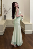 Sexy Spaghetti Strap Mermaid Chiffon Evening Dresses Light Green Birthday Dresses HZ1121