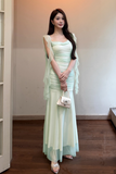 Sexy Spaghetti Strap Mermaid Chiffon Evening Dresses Light Green Birthday Dresses HZ1121