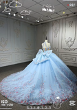 Gorgeous Halter Ball Gown Tulle Beaded Applique Long Prom Dresses, Pale Blue Quinceanera Dresses HZ1121