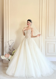 Timeless Spaghetti Strap Ball Gown Tulle Wedding Dress, White Bridal Gowns HZ1121