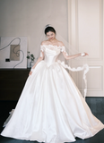 Timeless Strapless Ball Gown Satin Wedding Dress, White Bridal Gowns HZ1121