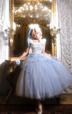 Sweet Square Neck Ball Gown Tulle Sleeveless Birthday Dress Light Blue Lolita Dress HZ1121