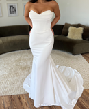 Classic Bridal Gown A Line Sweetheart Satin White Wedding Dresses Minimalist Bridal Gowns HZ1121