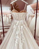 Classic Bridal Gown A line Spaghetti Straps Lace White Wedding Dresses Minimalist Bridal Gowns HZ1121
