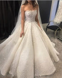 Classic Bridal Gown Ball Gown Strapless Lace White Wedding Dresses Minimalist Bridal Gowns HZ1121