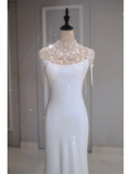 Ethereal Wedding Dress Mermaid High Neck Long White Wedding Dresses Bridal Gowns HZ1121