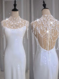 Ethereal Wedding Dress Mermaid High Neck Long White Wedding Dresses Bridal Gowns HZ1121