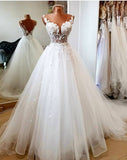 Classic Bridal Gown Ball Gown Straps Floral Lace White Wedding Dresses Minimalist Bridal Gowns HZ1121