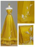 Gorgeous Ball Gown Spaghetti Straps Yellow Long Prom Dress Party Dress Graduation Dresses HZ1121