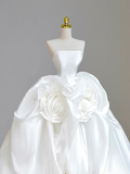 Pretty Wedding Dress High Low Strapless White Satin Wedding Dresses Bridal Gowns HZ1121