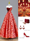 Elegant Glamour Ball Gown Sweetheart Tulle Red Floral 21st Birthday Dresses Evening Gown Birthday Outfits Evening Dress For Women HZ1121