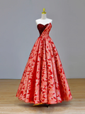 Elegant Glamour Ball Gown Sweetheart Tulle Red Floral 21st Birthday Dresses Evening Gown Birthday Outfits Evening Dress For Women HZ1121