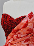 Elegant Glamour Ball Gown Sweetheart Tulle Red Floral 21st Birthday Dresses Evening Gown Birthday Outfits Evening Dress For Women HZ1121