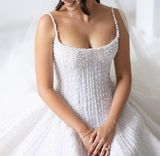 Pretty Wedding Dress Ball Gown Spaghetti Straps Sequin White Wedding Dresses Bridal Gowns HZ1121