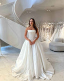 Classic Brides Dress Ball Gown Strapless Satin White Wedding Dresses Minimalist Bridal Gowns HZ1121