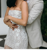Rustic Wedding Dress Sheath Strapless White Sequin Short Summer Wedding Dresses Bridal Gowns HZ1121