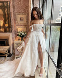 Elegant Bridal Dress Ball Gown Off The Shoulder White Lace Wedding Dresses Minimalist Bridal Gowns HZ1121