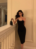 Classy Sheath Spaghetti Straps Knee Length Black Homecoming Dress Cocktail Dress Birthday Dresses HZ1121