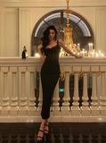 Modest Sheath Spaghetti Straps Black Satin 21st Birthday Dress Party Gown Birthday Outfits Birthday Dress Ideas For Women HZ1121