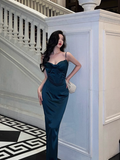 Elegant Glamour Mermaid Spaghetti Straps Blue Long Prom Dress Party Dress Evening Dresses HZ1121