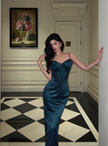 Elegant Glamour Mermaid Spaghetti Straps Blue Long Prom Dress Party Dress Evening Dresses HZ1121