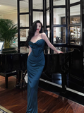 Elegant Glamour Mermaid Spaghetti Straps Blue Long Prom Dress Party Dress Evening Dresses HZ1121