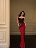 Sexy Mermaid Strapless Burgundy Satin 21st Birthday Dress Party Gown Birthday Outfits Birthday Dress Ideas For Women HZ1121