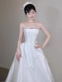 Ethereal Wedding Dress Ball Gown Strapless White Satin Wedding Dresses Bridal Gowns HZ1121